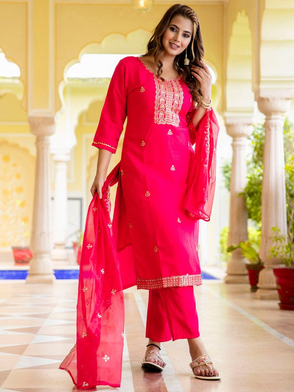 Gorgeous Pink Color Silk Fabric Designer Suit