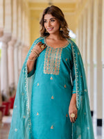 Gorgeous Turquoise Color Silk Fabric Designer Suit