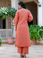 Gorgeous Peach Color Silk Fabric Designer Suit