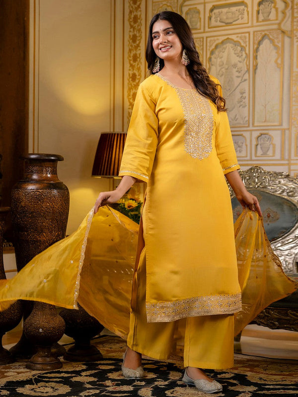 Gorgeous Mustard Color Silk Fabric Designer Suit