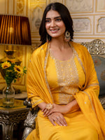 Gorgeous Mustard Color Silk Fabric Designer Suit