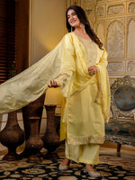 Gorgeous Yellow Color Silk Fabric Designer Suit