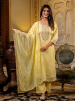 Gorgeous Yellow Color Silk Fabric Designer Suit
