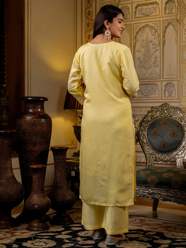 Gorgeous Yellow Color Silk Fabric Designer Suit