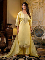 Gorgeous Yellow Color Silk Fabric Designer Suit