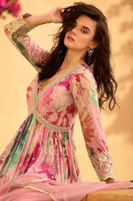 Dazzling Pink Color Chinon Fabric Partywear Suit