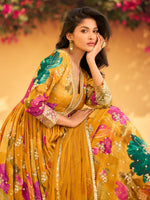 Dazzling Yellow Color Chinon Fabric Partywear Suit
