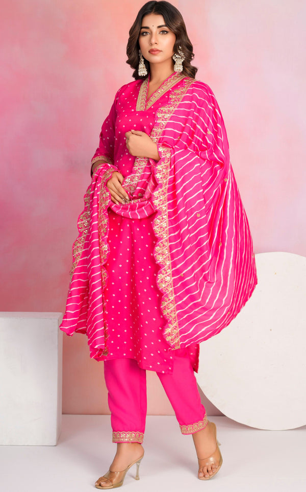 Dazzling Pink Color Viscose Fabric Designer Suit