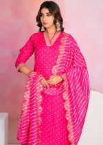 Dazzling Pink Color Viscose Fabric Designer Suit