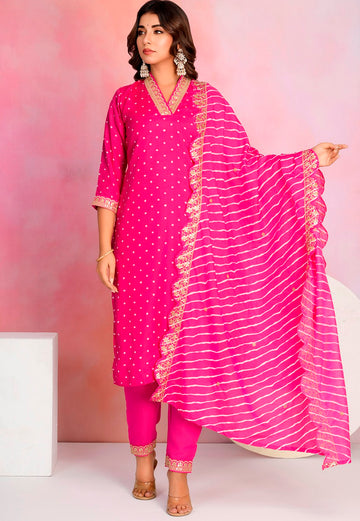Dazzling Pink Color Viscose Fabric Designer Suit
