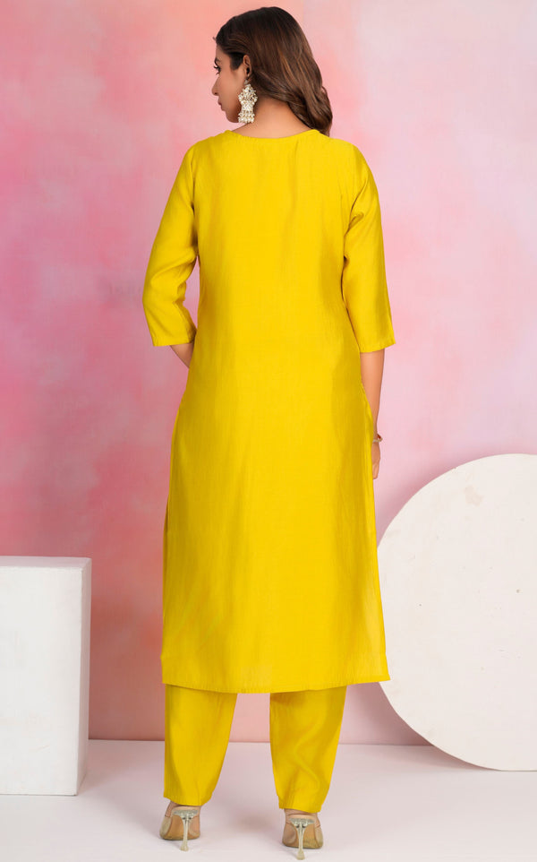 Dazzling Yellow Color Viscose Fabric Designer Suit