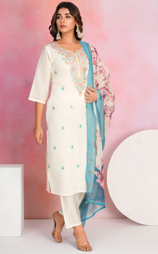 Dazzling White Color Viscose Fabric Designer Suit