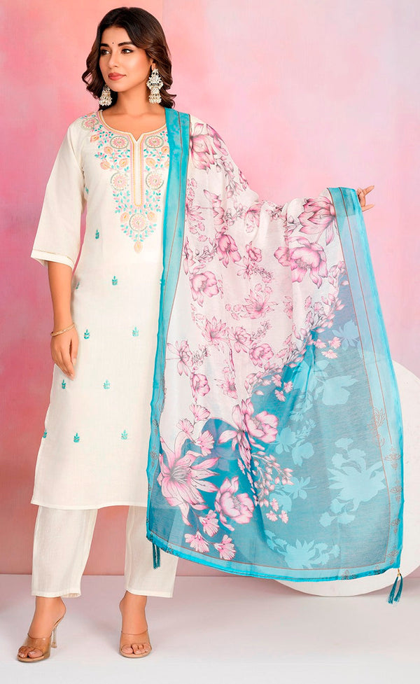 Dazzling White Color Viscose Fabric Designer Suit