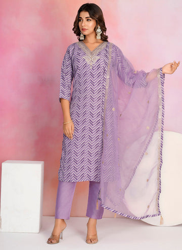 Dazzling Purple Color Crepe Fabric Designer Suit