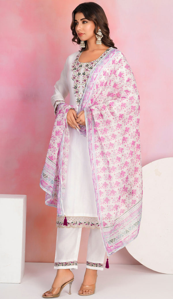 Dazzling White Color Viscose Fabric Designer Suit