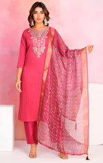 Dazzling Red Color Chanderi Fabric Designer Suit