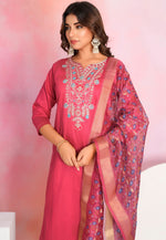 Dazzling Red Color Chanderi Fabric Designer Suit