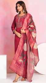 Dazzling Maroon Color Viscose Fabric Designer Suit
