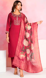 Dazzling Maroon Color Viscose Fabric Designer Suit