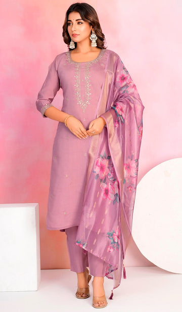 Dazzling Purple Color Chanderi Fabric Designer Suit