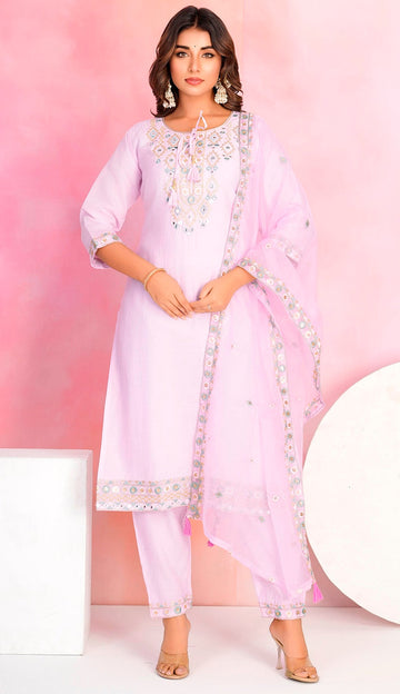 Dazzling Pink Color Chanderi Fabric Designer Suit