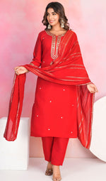 Dazzling Red Color Viscose Fabric Designer Suit