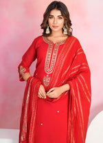 Dazzling Red Color Viscose Fabric Designer Suit