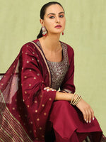 Dazzling Maroon Color Cotton Fabric Designer Suit