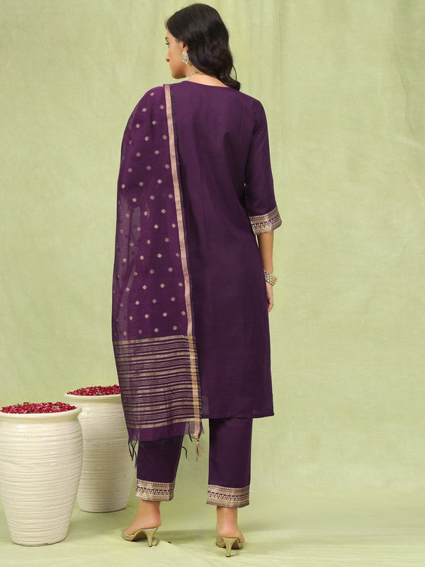 Dazzling Voilet Color Cotton Fabric Designer Suit