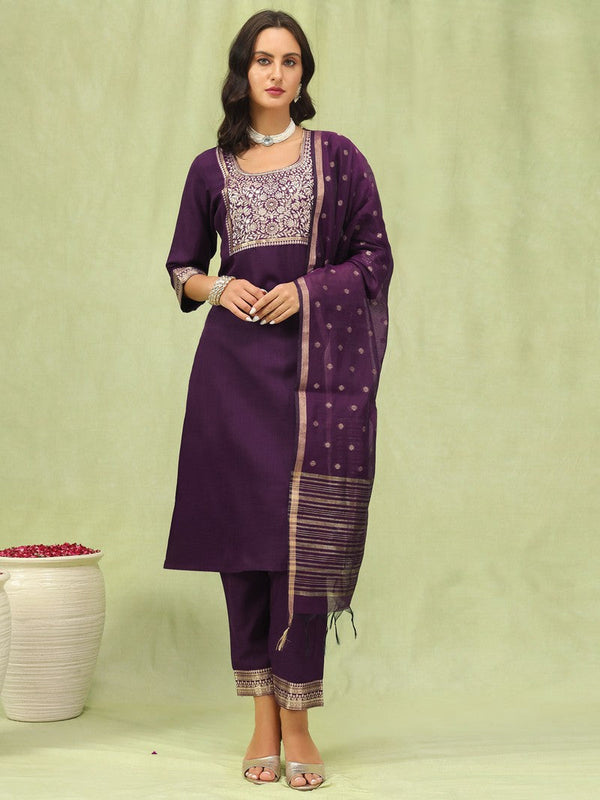 Dazzling Voilet Color Cotton Fabric Designer Suit