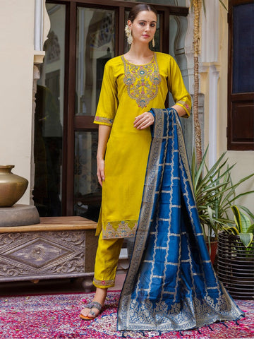 Dazzling Yellow Color Viscose Fabric Designer Suit
