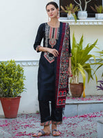Dazzling Black Color Silk Fabric Designer Suit