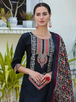 Dazzling Black Color Silk Fabric Designer Suit