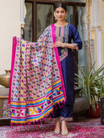 Dazzling Navy Blue Color Silk Fabric Designer Suit