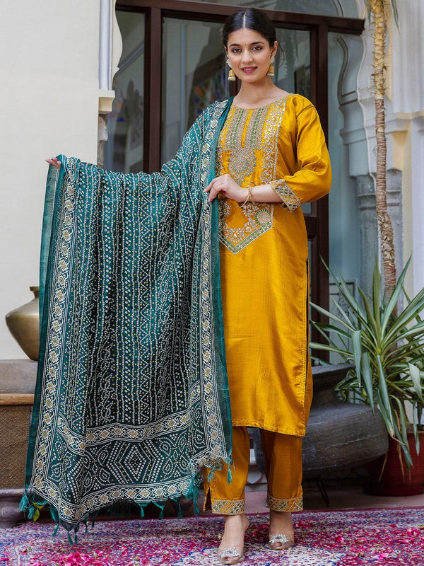 Dazzling Yellow Color Silk Fabric Designer Suit
