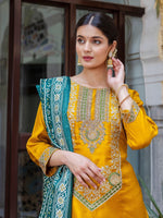 Dazzling Yellow Color Silk Fabric Designer Suit