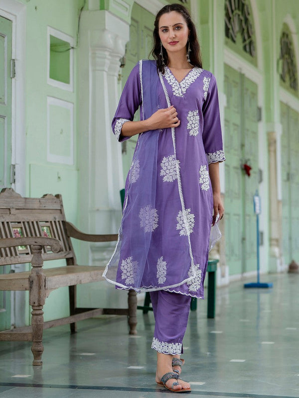 Dazzling Purple Color Silk Fabric Designer Suit