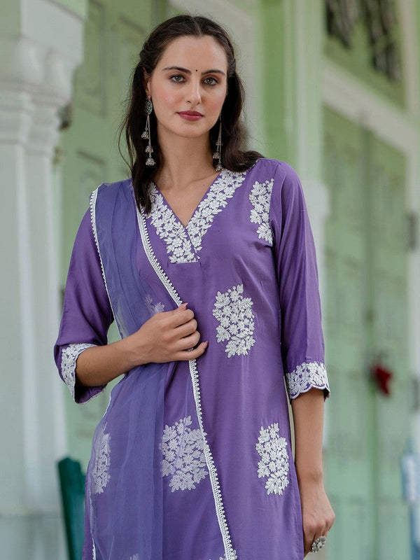 Dazzling Purple Color Silk Fabric Designer Suit
