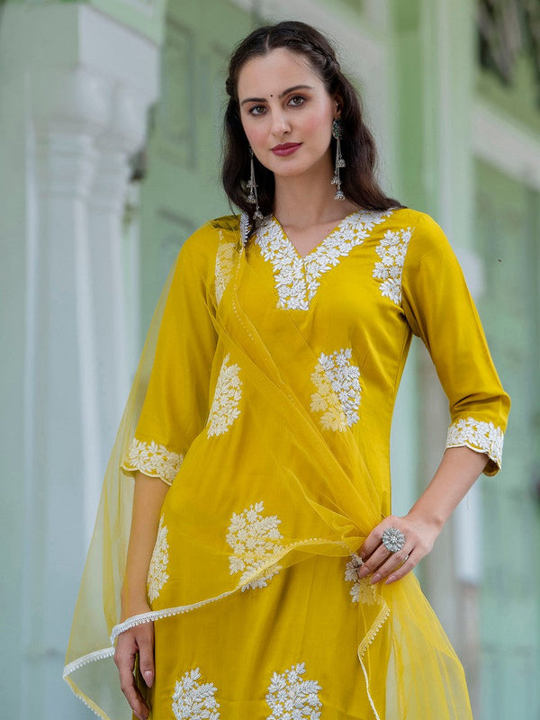 Dazzling Yellow Color Silk Fabric Designer Suit