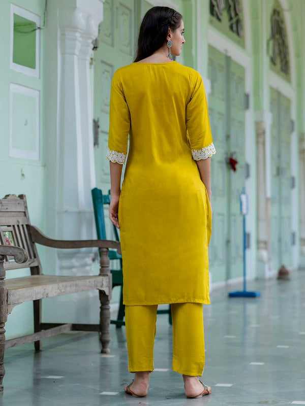 Dazzling Yellow Color Silk Fabric Designer Suit