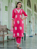 Dazzling Pink Color Silk Fabric Designer Suit