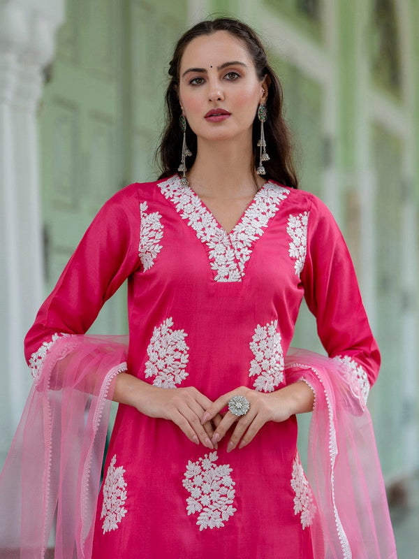 Dazzling Pink Color Silk Fabric Designer Suit