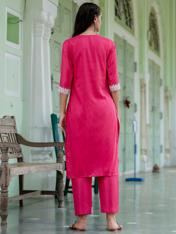 Dazzling Pink Color Silk Fabric Designer Suit