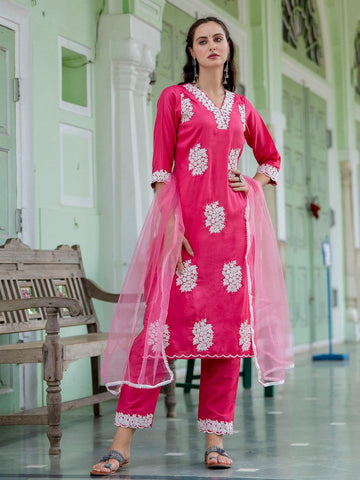 Dazzling Pink Color Silk Fabric Designer Suit