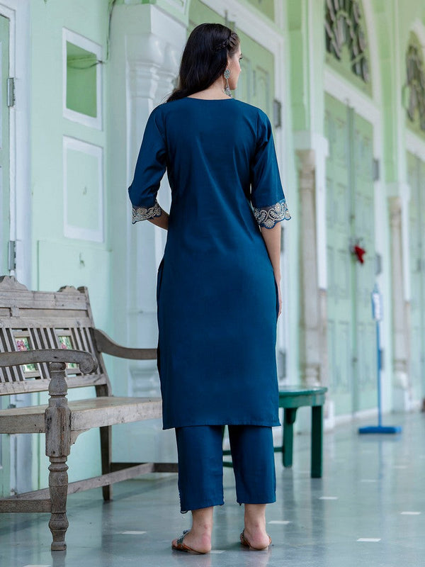 Dazzling Teal Color Silk Fabric Designer Suit