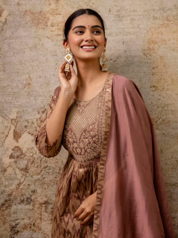 Dazzling Brown Color Silk Fabric Designer Suit