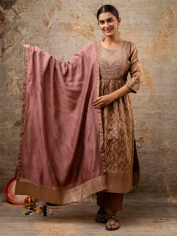 Dazzling Brown Color Silk Fabric Designer Suit