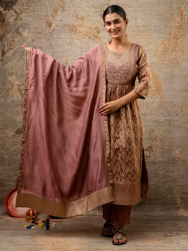 Dazzling Brown Color Silk Fabric Designer Suit