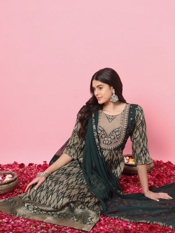 Dazzling Green Color Silk Fabric Designer Suit