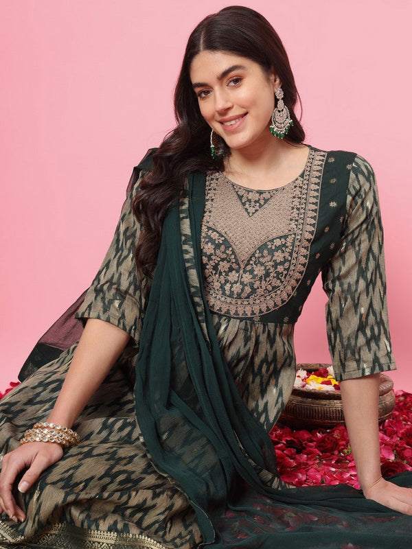 Dazzling Green Color Silk Fabric Designer Suit
